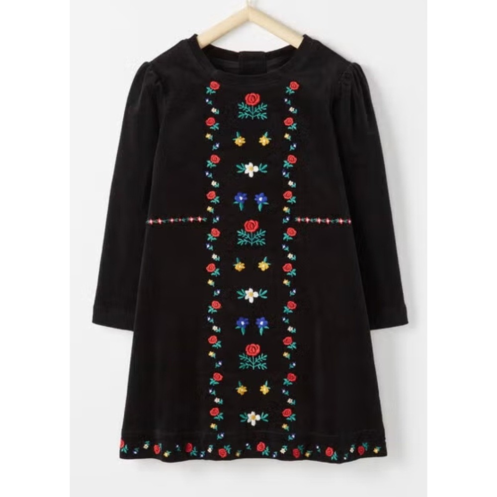 Hanna Andersson Snö Happy Velveteen Black Velvet Floral Embroidered Folk Art 10 - Picture 2 of 5